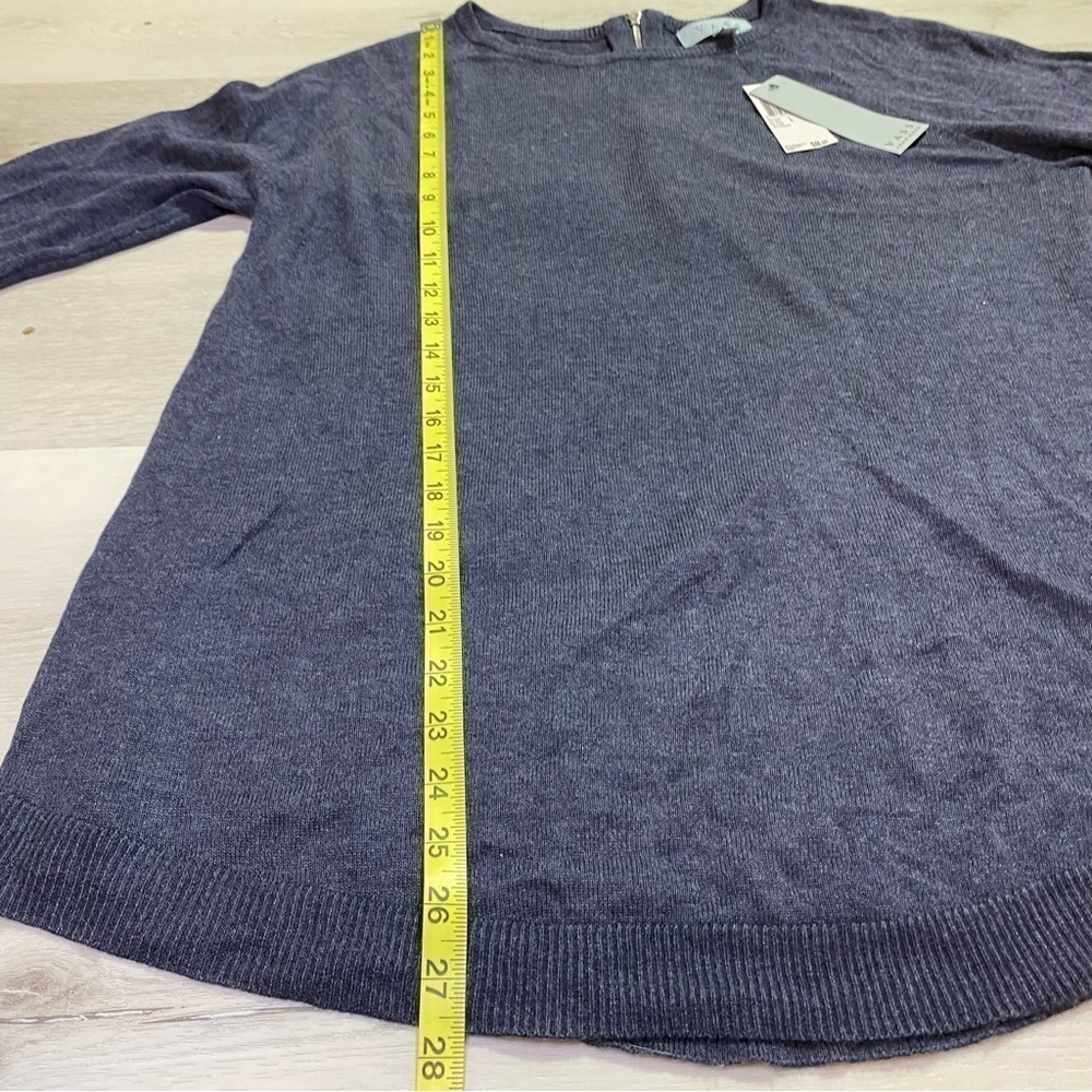 NWT Joan Vass Washed Denim Heather Zip Back Pullover Sweater, Size Large - Picture 11 of 11